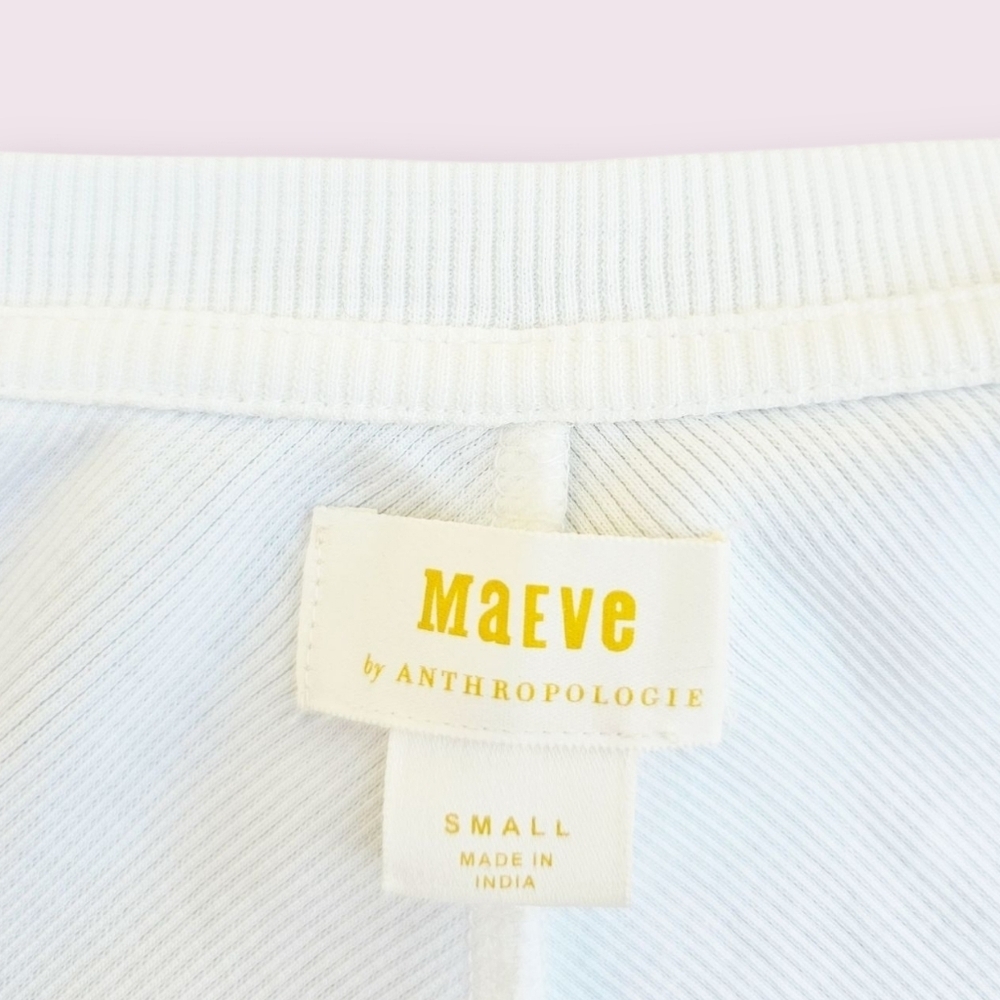Maeve Anthropologie Ivory Ribbed Top Front-Zip, Scoop Neck, 3/4 Sleeves, Size S - Picture 6 of 6